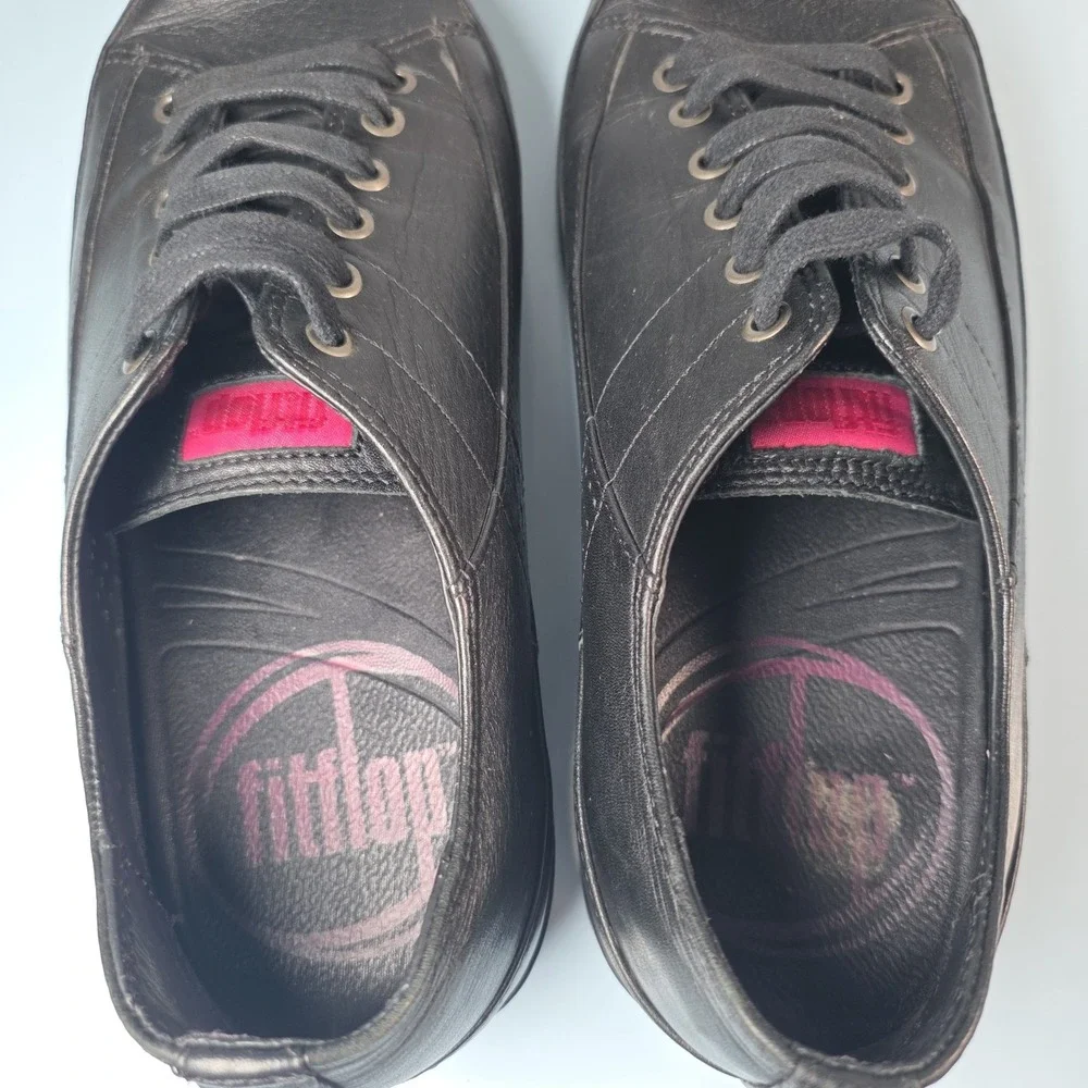 FitFlop Trainer Sport Black Leather Sneakers Women's 9 Comfort Walking Outdoor